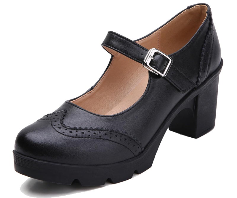 DADAWEN Women's Chunky Low Block Heels Mary Jane Closed Toe Work Pumps Comfortable Round Toe Oxfords Dress Wedding Shoes Black US Size 8.5 - Image 1